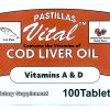 Pastillas Vital Cod Fish Liver Oil Tablets, Vitamin A & D and Reinforced with Vitamin B, Cherry Flavor - Thumbnail Image 1