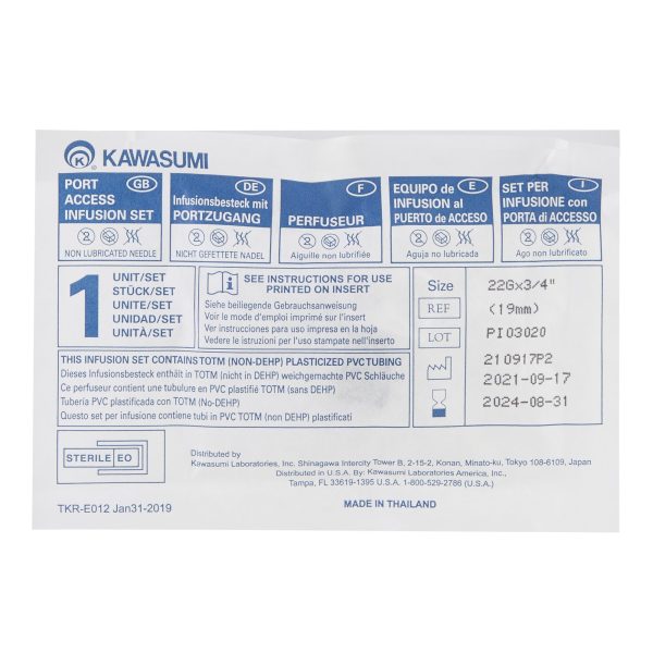 Huber Infusion Set Kawasumi 20 Gauge 3/4 Inch 8 Inch Tubing Without Port - Image 2