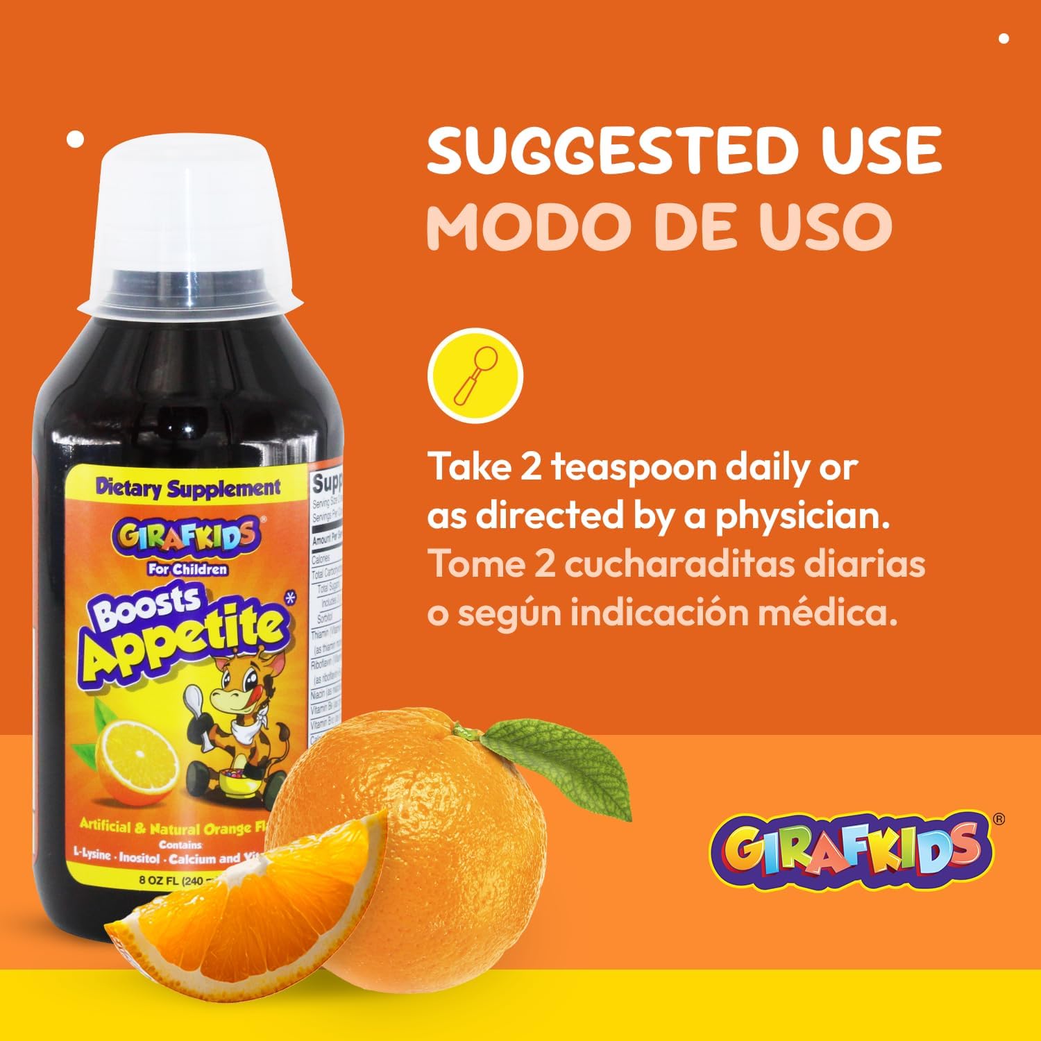 GirafKids Appetite Booster Syrup for Kids Ages 4+, 8 Fl Oz, Vitamins for Kids, Orange Flavor, Promotes Healthy Appetite & Energy - Image 7
