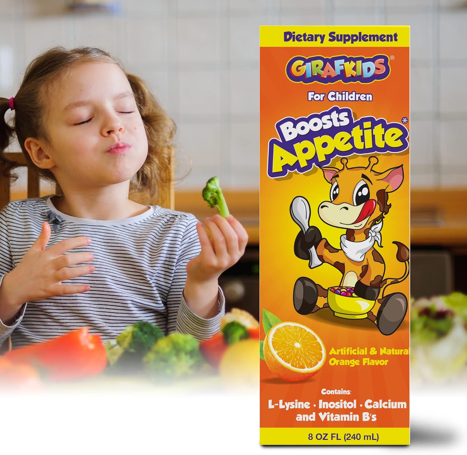GirafKids Appetite Booster Syrup for Kids Ages 4+, 8 Fl Oz, Vitamins for Kids, Orange Flavor, Promotes Healthy Appetite & Energy - Image 2