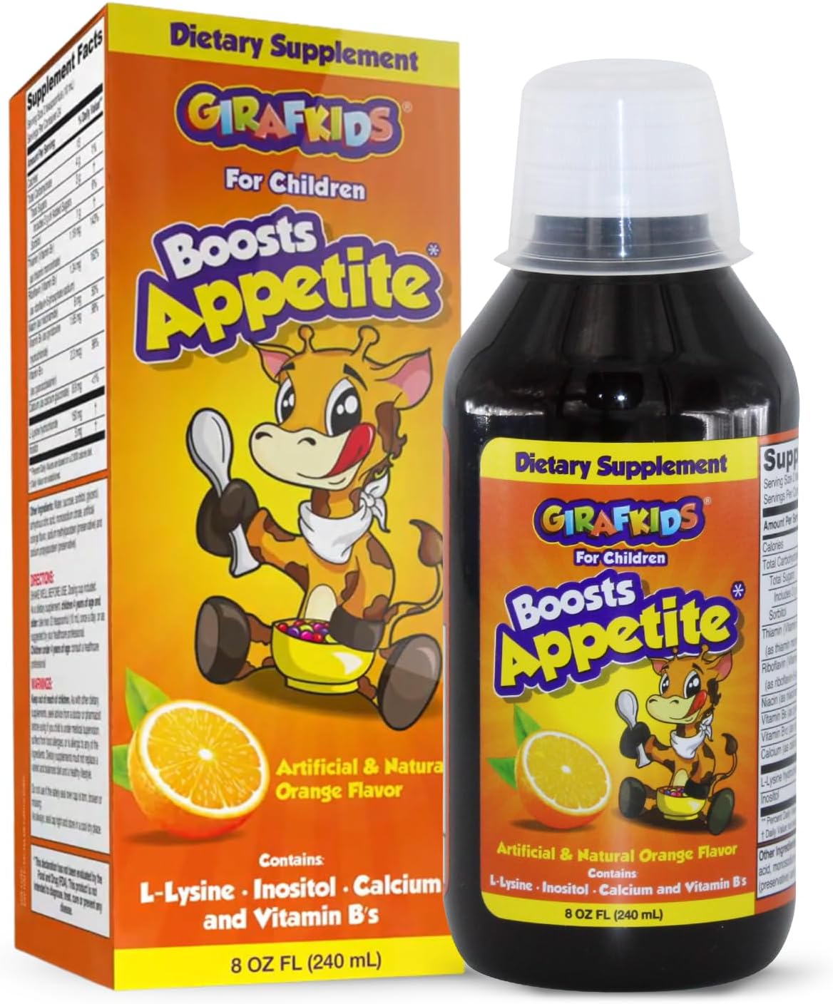 GirafKids Appetite Booster Syrup for Kids Ages 4+, 8 Fl Oz, Vitamins for Kids, Orange Flavor, Promotes Healthy Appetite & Energy