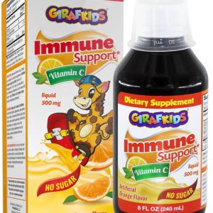 GirafKids Liquid Vitamin C for Kids Ages 4+, 8 Fl Oz, No-Sugar Formula with Safe Premium Ingredient, Delicious Orange Flavor, Immune Support & Energy Boost