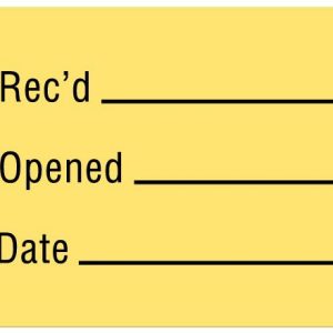 Pre-Printed / Write On Label Auxiliary Label Yellow Paper Date Rec'D _____ / Date Opened ______ / Exp. Date _______ Quality Control Label 7/8 X 1-5/8 Inch - Roll of 560 Labels