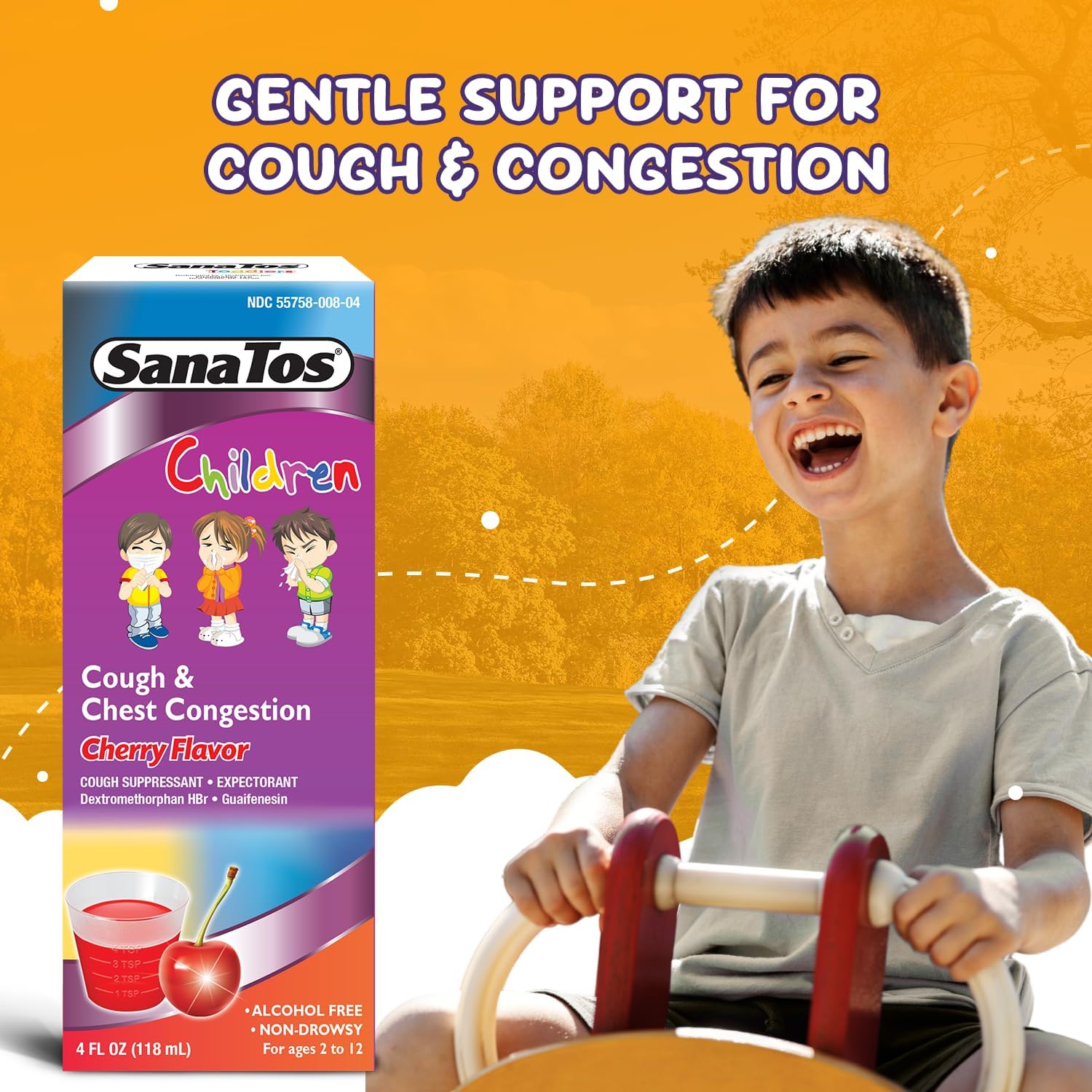 SanaTos Non Drowsy Children Mucus Cough & Chest Congestion Relief, Cherry Flavor 4oz - Image 4
