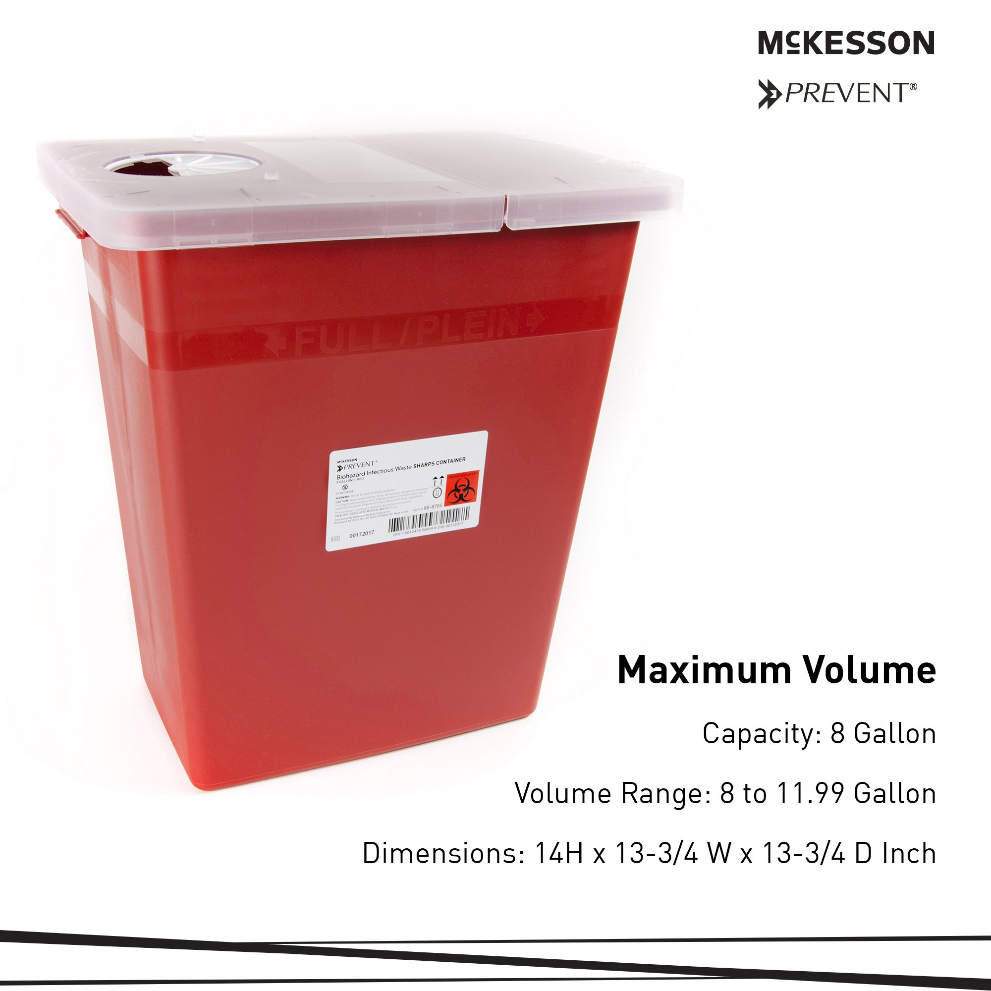 McKesson Prevent Sharps Container, 8 Gallon, 13.75 x 13.75 x 14 Inch - Case of 10 - Image 2