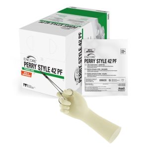 Surgical Glove ENCORE Perry Style 42 PF Size 9, Length 12 Inch, Sterile Latex Standard Cuff Length Micro-Textured Natural Chemo Tested - Case of 200 Pairs