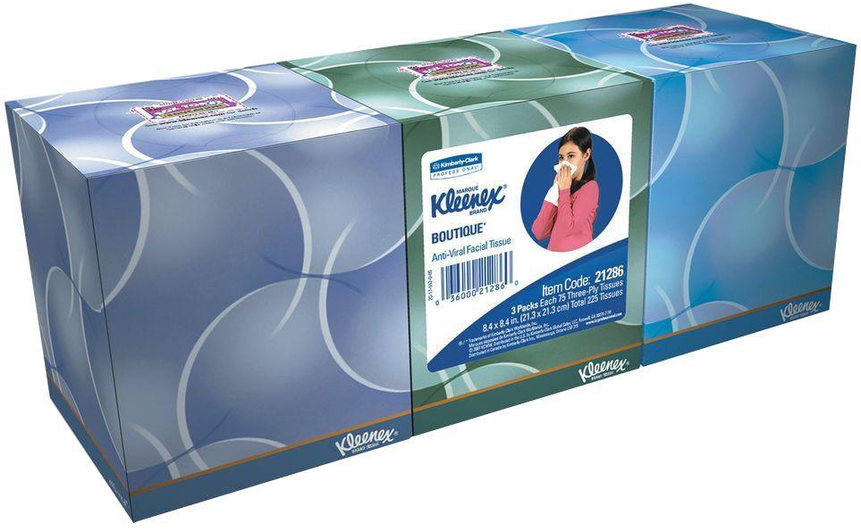 Anti-Viral Facial Tissue Kleenex Anti-Viral White 8-1/5 X 8-2/5 Inch 68 Count - Case of 12