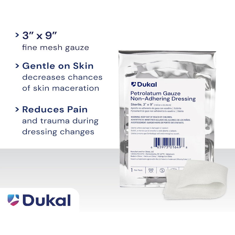 Petrolatum Impregnated Dressing, Sterile Non-Adherent Wound Dressing 3" x 9" Ref206 - Image 2
