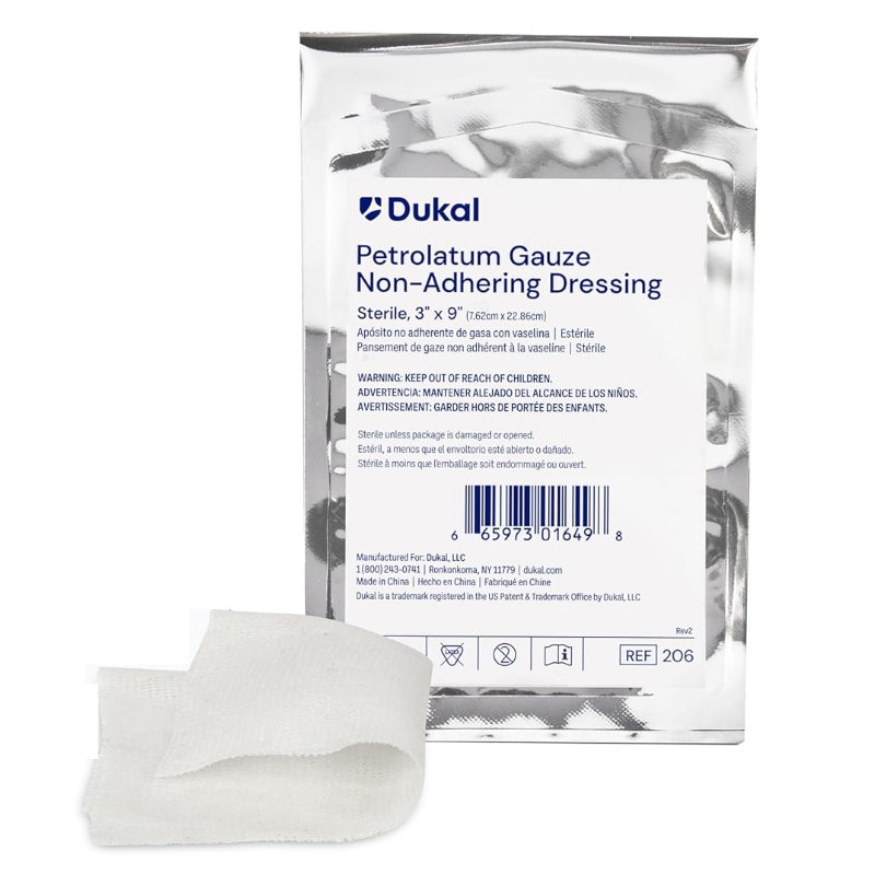 Petrolatum Impregnated Dressing, Sterile Non-Adherent Wound Dressing 3" x 9" Ref206