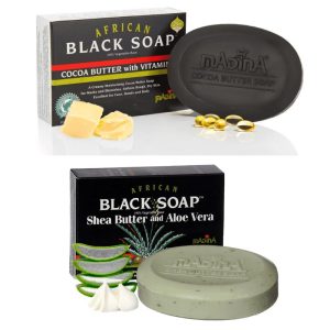 African Black Soap Bars, Cocoa Butter/Vitamin E and Shea Butter/Aloe Vera 3.5oz