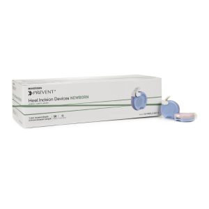 McKesson Prevent Pediatric Heel Incision Lancet 2.5 mm Blade Retractable Push Button Activation Heel - BX/50