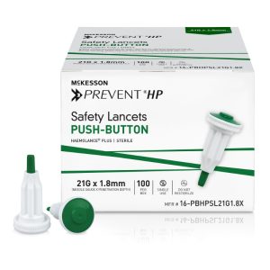 McKesson Prevent HP Push Button Safety Lancet, 21 Guage Retractable Push Button Activation Finger - BX/100