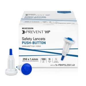 McKesson Prevent HP Push Button Safety Lancet, 25 Gauge Retractable Push Button Activation Finger, 1.4 mm - BX/100