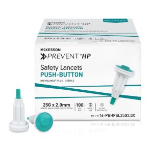 McKesson Prevent HP Push Button Safety Lancet, 25 Gauge Retractable Push Button Activation Finger, 2.0 mm - BX/100