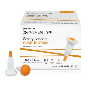 McKesson Prevent HP Push Button Safety Lancet, 28 Gauge Retractable Push Button Activation Finger, 1.0 mm - BX/100