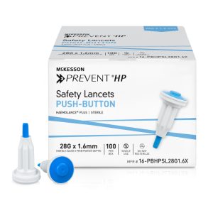 McKesson Prevent HP Push Button Safety Lancet, 28 Gauge Retractable Push Button Activation Finger - BX/100