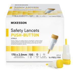 McKesson Push Button Safety Lancet, 17G x 2.0mm Blade Retractable Push Button Activation Finger- BX/100