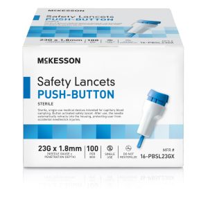 McKesson Push Button Safety Lancet, 23G x 1.8mm Gauge Retractable Push Button Activation Finger- BX/100