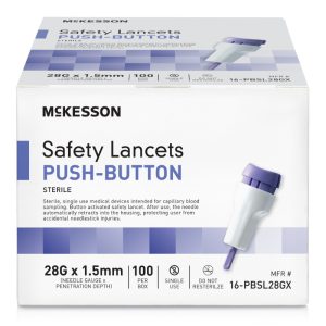 McKesson Push Button Safety Lancet, 28 Gauge Retractable Push Button Activation Finger - BX/100
