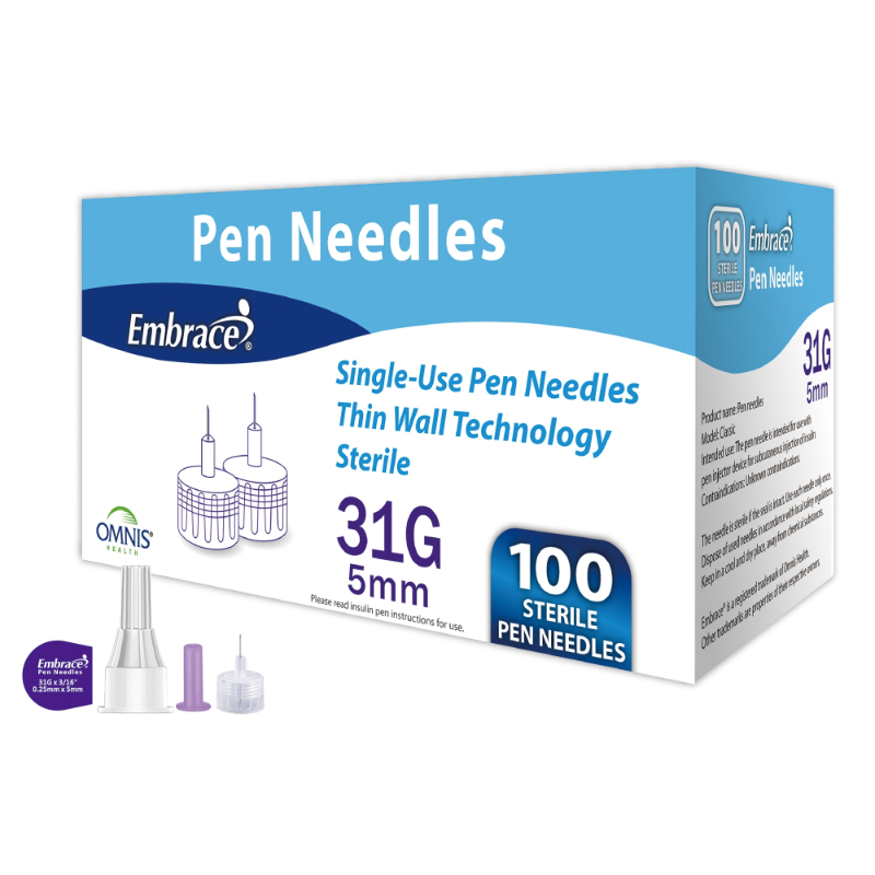 Safety Insulin Pen Needle Embrace 31 Gauge 5 mm Length Manual Safety - BX/100