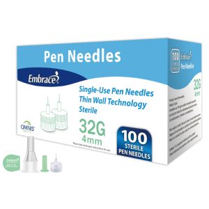 Safety Insulin Pen Needle Embrace 32 Gauge 4 mm Length - BX/100