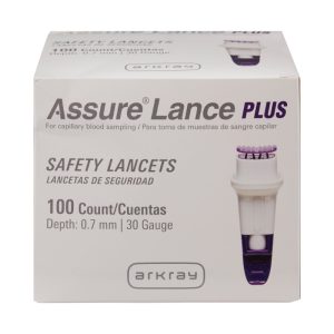 Safety Lancet Assure 30 Gauge Protective Safety Cap Push Button Activation Finger - BX/100